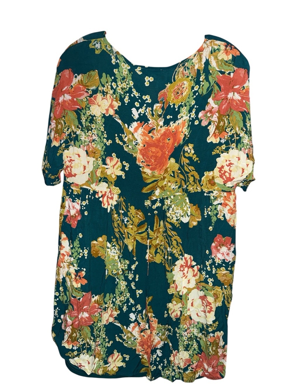 Andrée By Unit Teal Floral Boho Babydoll Tunic Dress Medium Cottagecore Feminine - Picture 3 of 6
